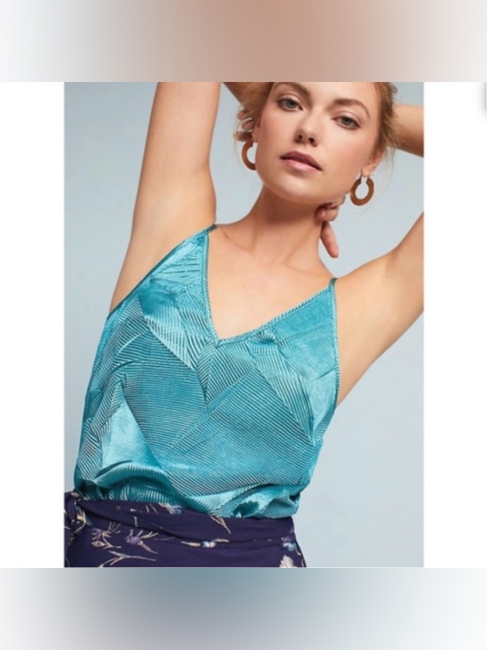 Anthropologie Floreat Women's Small Teal Metallic Crinkle Tank Top Adjustable XS